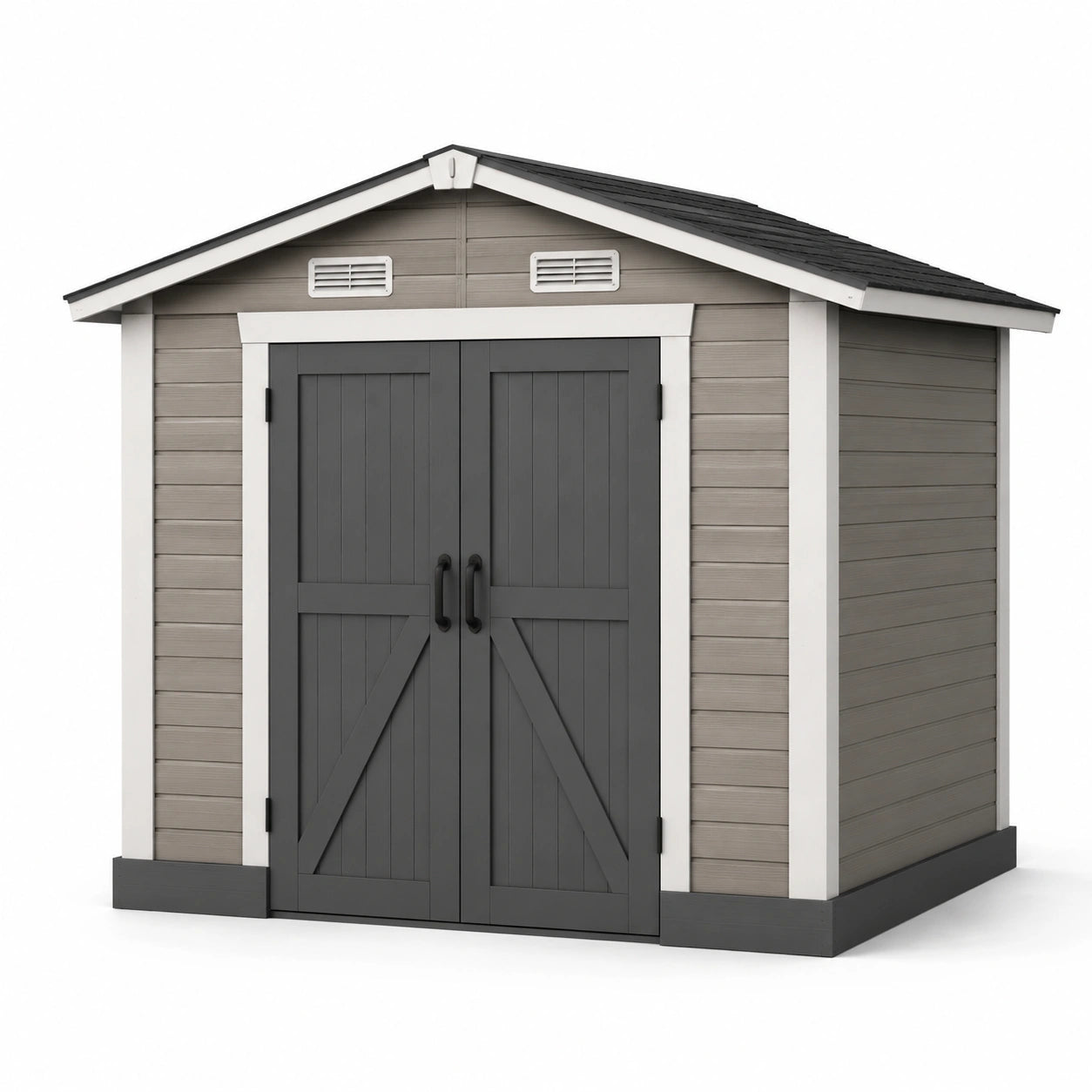 Abri de jardin en résine 257x262x256 cm gris et beige