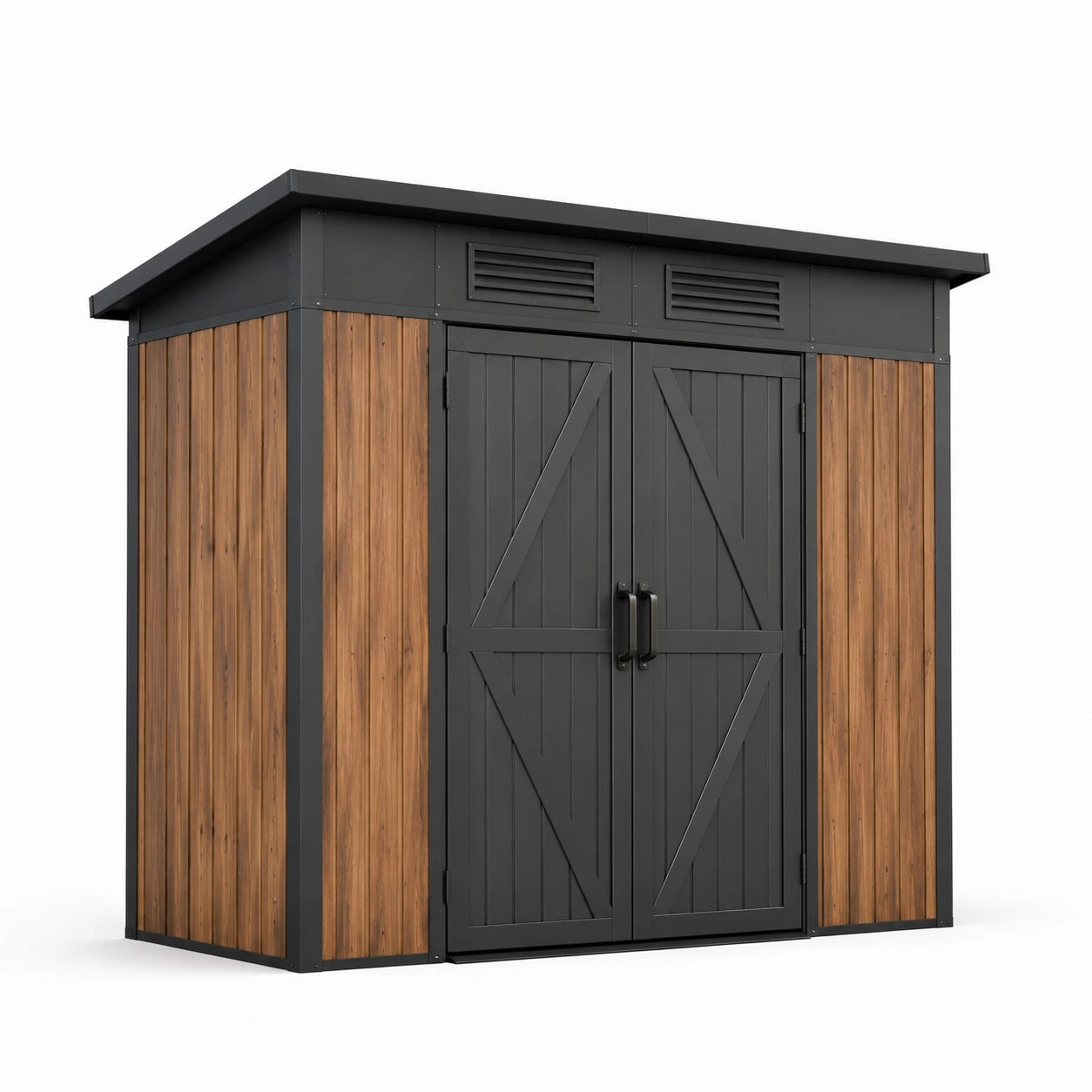Abri de jardin en bois et métal marron/noir 200x150x210 cm