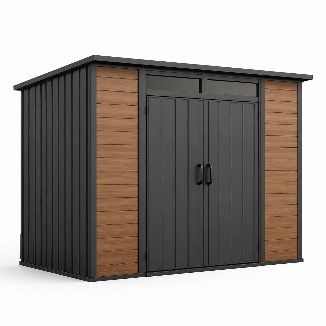 Abri de jardin en acier et composite bois-plastique 240x120x220 cm gris et marron