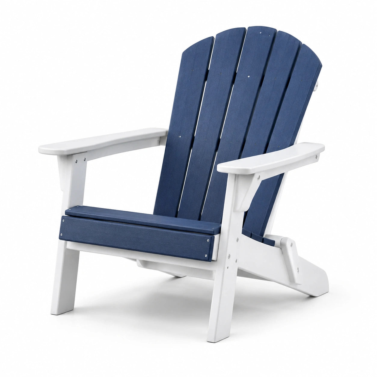 Chaise Adirondack en plastique bleu et blanc, dimensions 75x88x91 cm