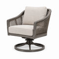 Fauteuil pivotant en métal avec coussins en tissu beige