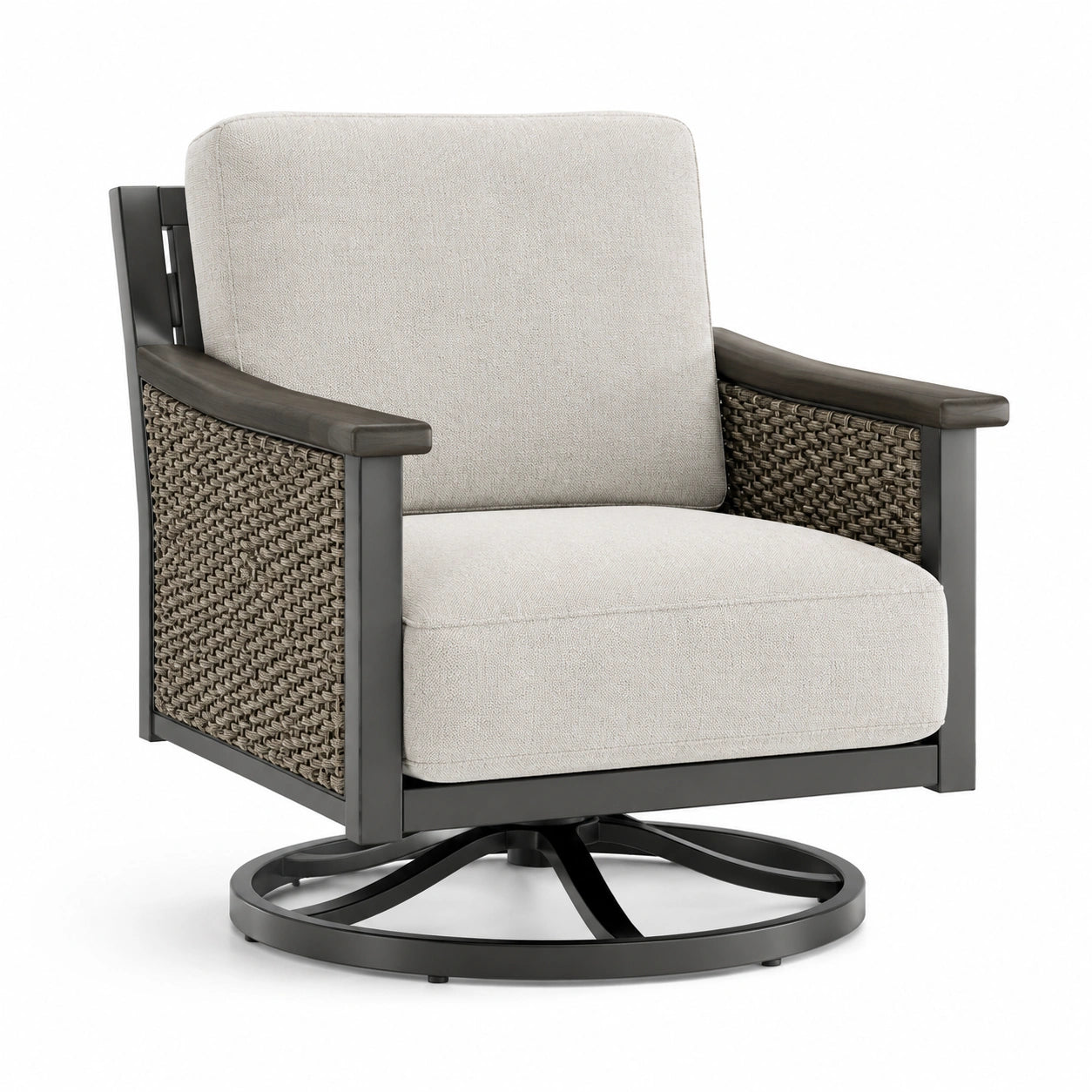 Fauteuil pivotant en métal avec tissu beige