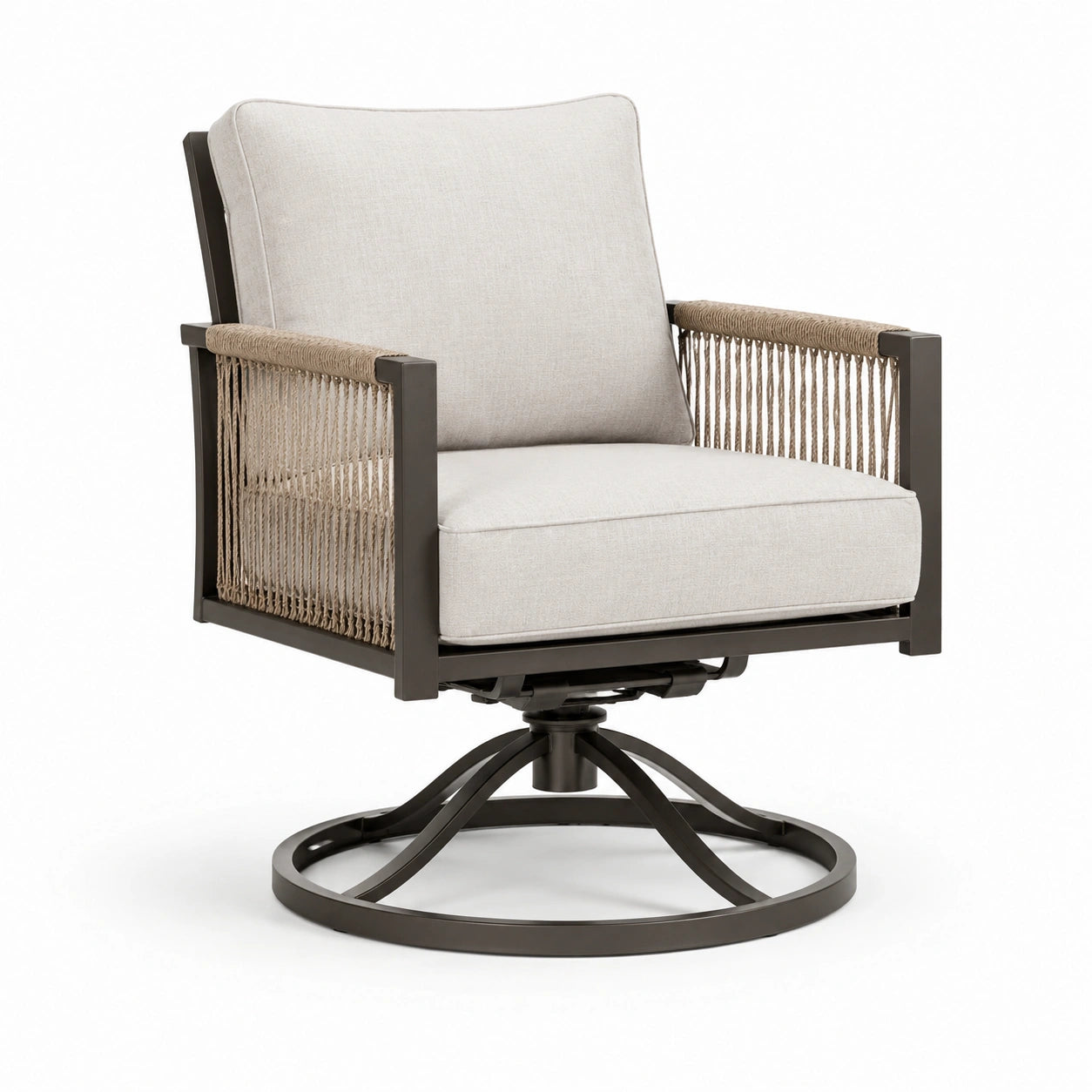 Fauteuil pivotant extérieur en aluminium et corde polyester beige