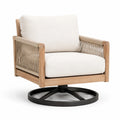 Fauteuil pivotant en bois et acier avec corde et coussins beige