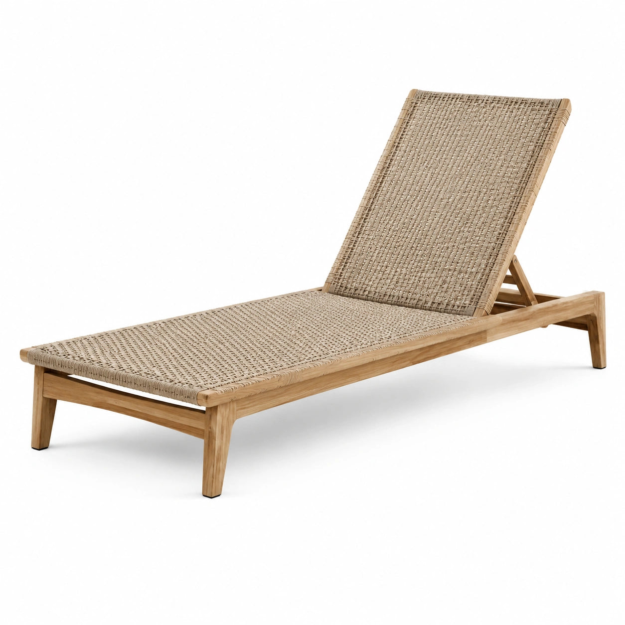Chaise longue en teck et rotin synthétique réglable 200x65x35 cm beige