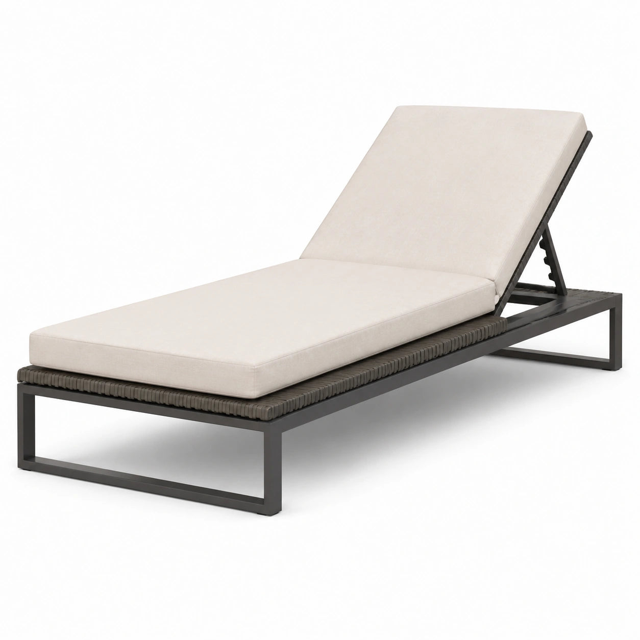 Chaise longue extérieure en aluminium avec coussin beige