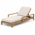Chaise longue en teck avec coussin en tissu beige