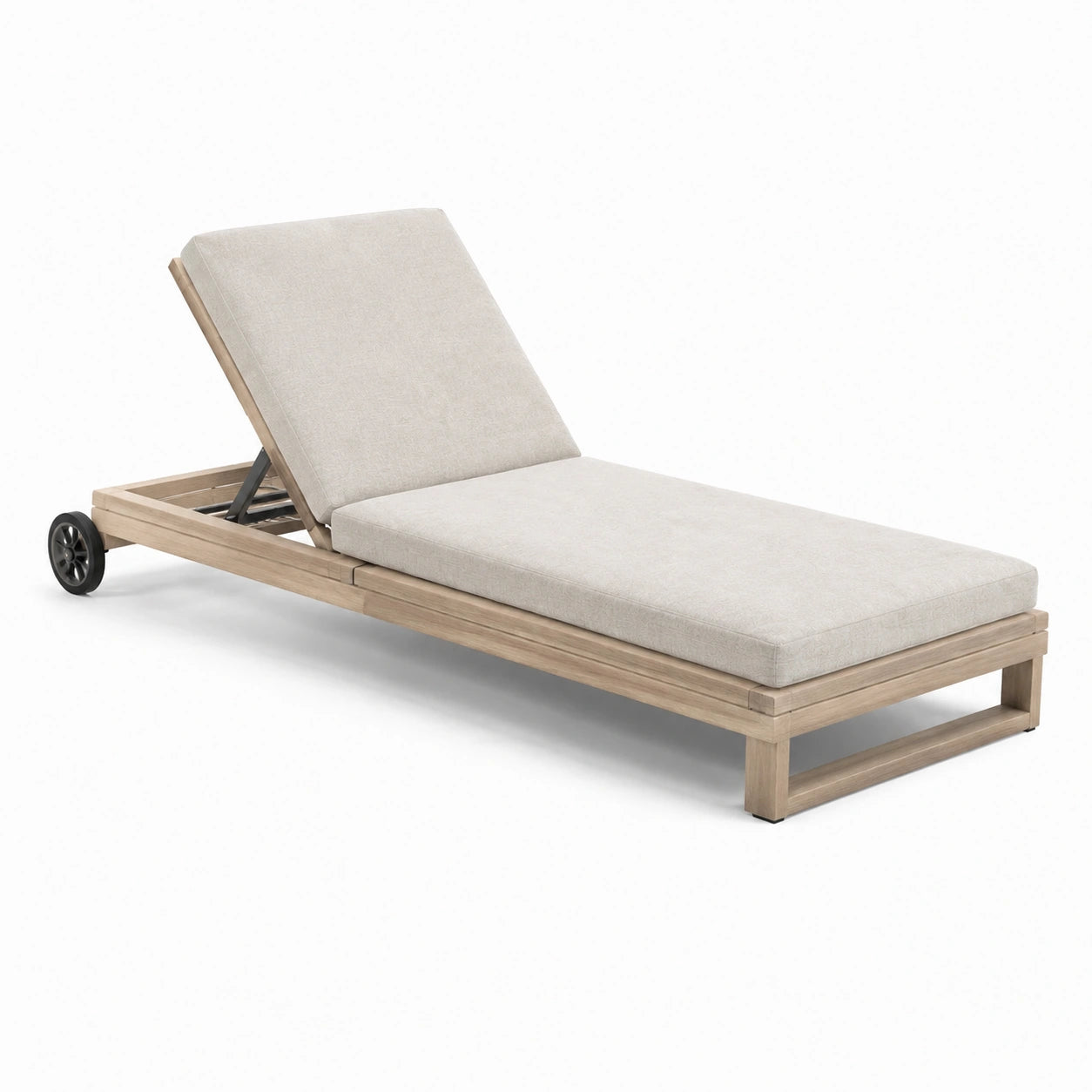 Chaise longue en bois avec coussins beige réglables