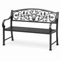 Banc en métal noir avec motif floral, 128 cm
