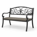 Banc de jardin en métal avec assise en rotin synthétique