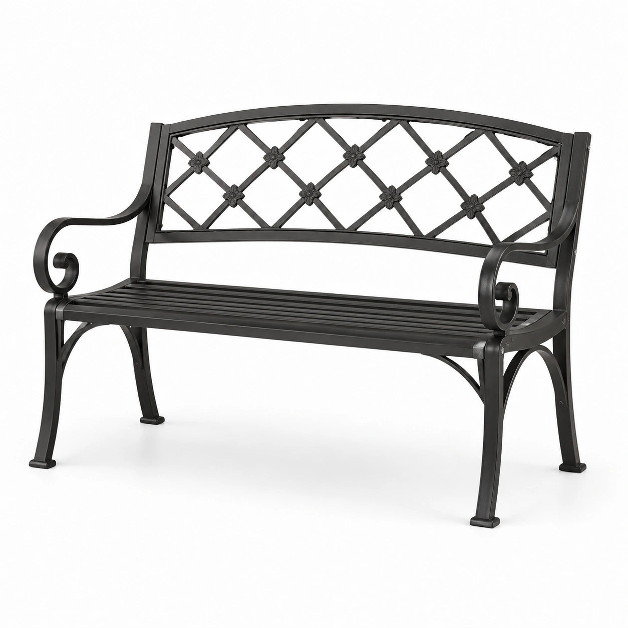 Banc de jardin en fer forgé noir, 120 cm