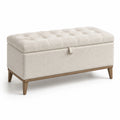Banc de rangement en bois avec tissu bouclé polyester beige 120x40x45 cm