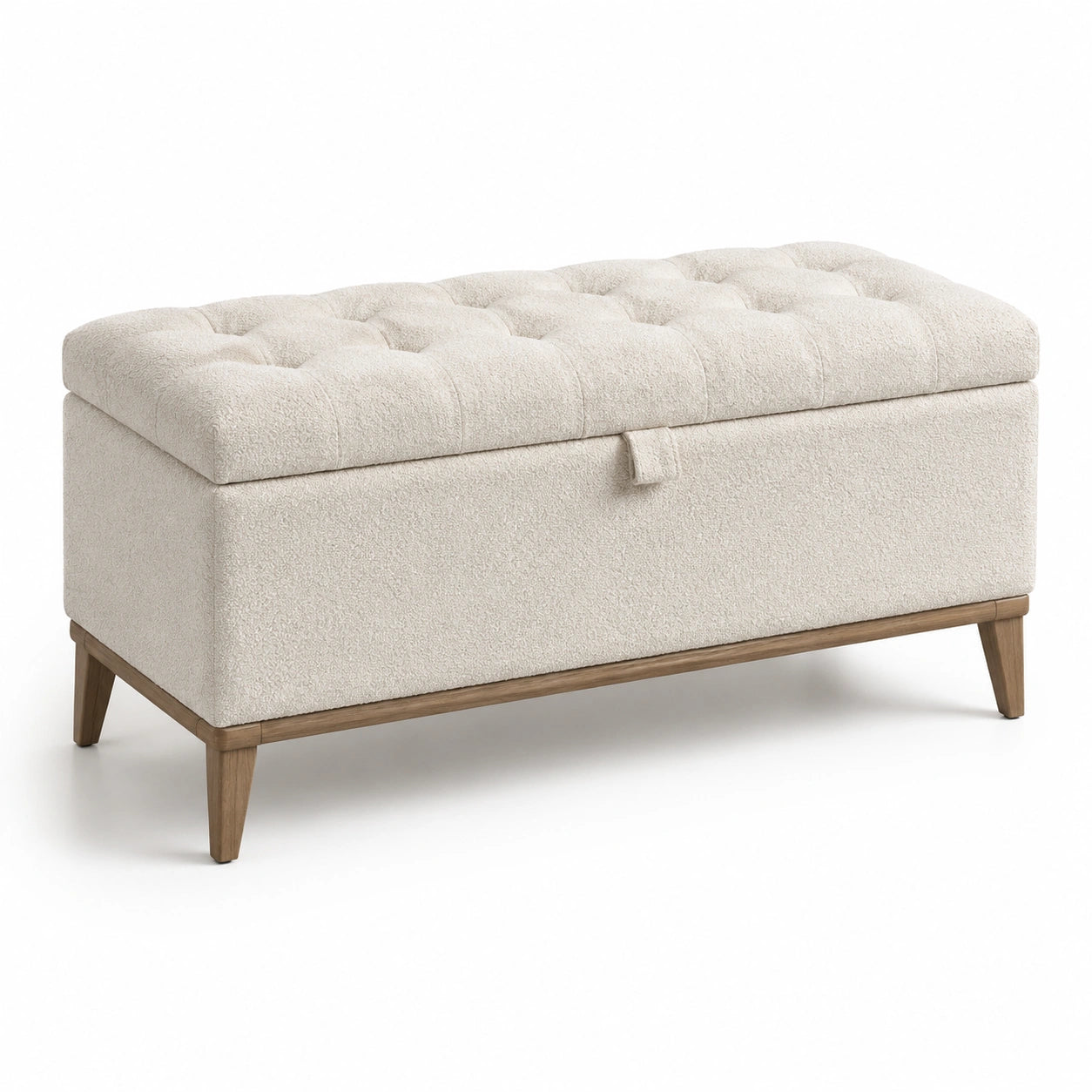 Banc de rangement en bois avec tissu bouclé polyester beige 120x40x45 cm