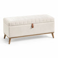 Banc de rangement en bois et tissu beige