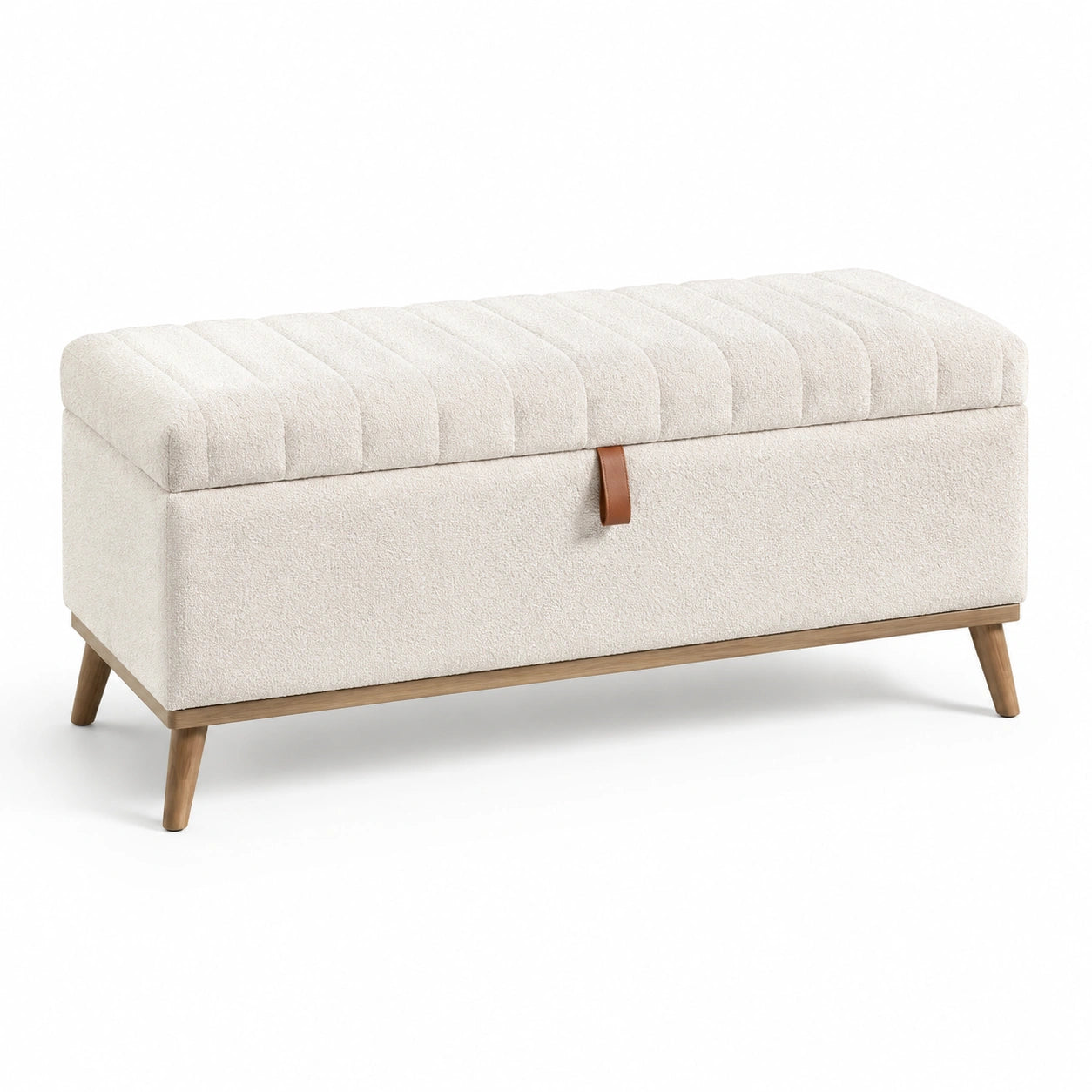Banc de rangement en bois et tissu beige