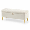 Banc de rangement en tissu avec pieds en métal doré 120x40x45 cm beige