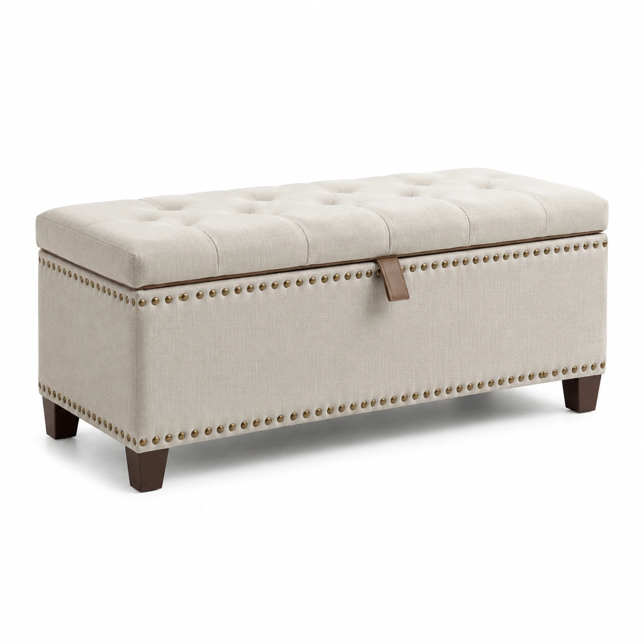 Banc de rangement en lin avec pieds en bois