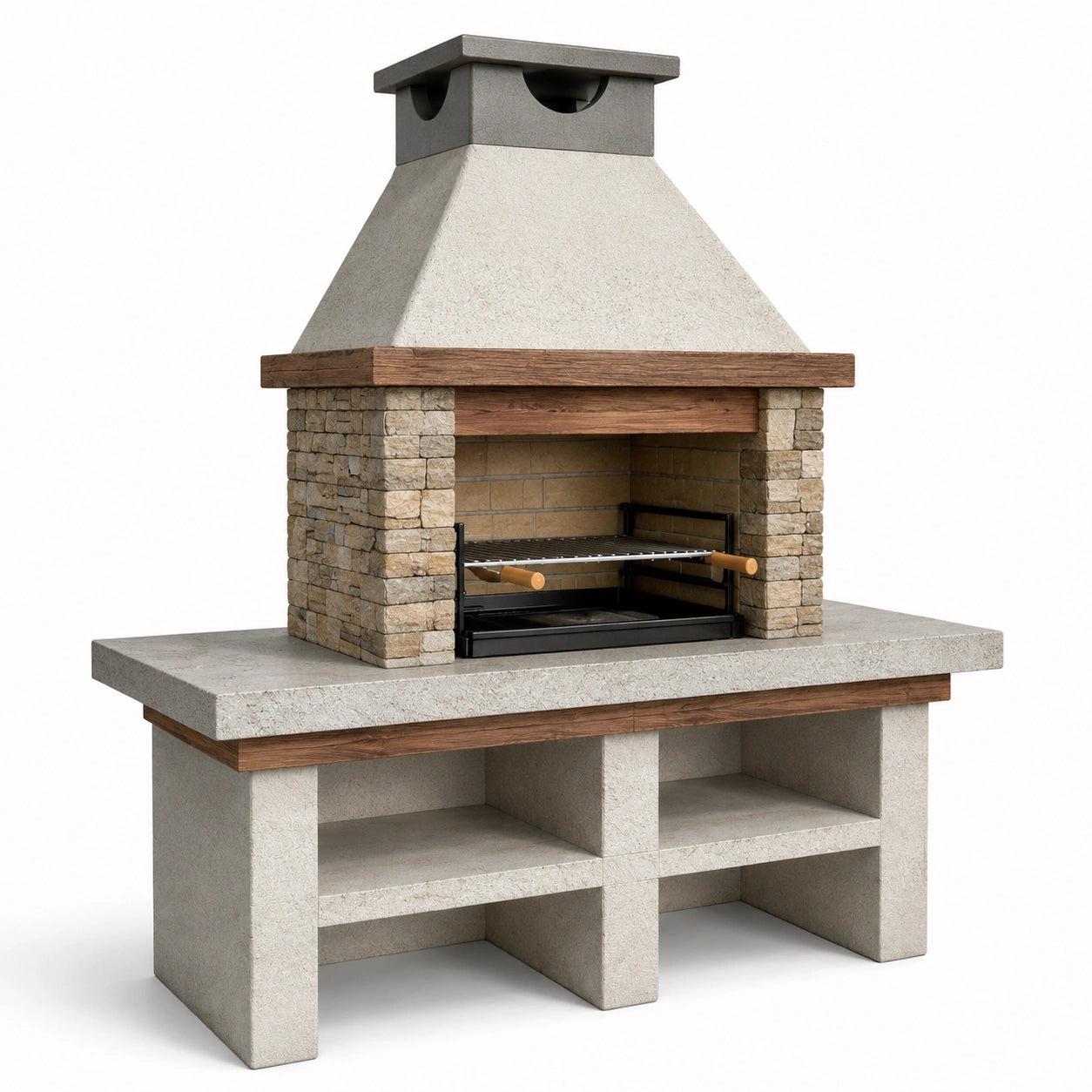 Barbecue en pierre et béton avec grille en acier inoxydable