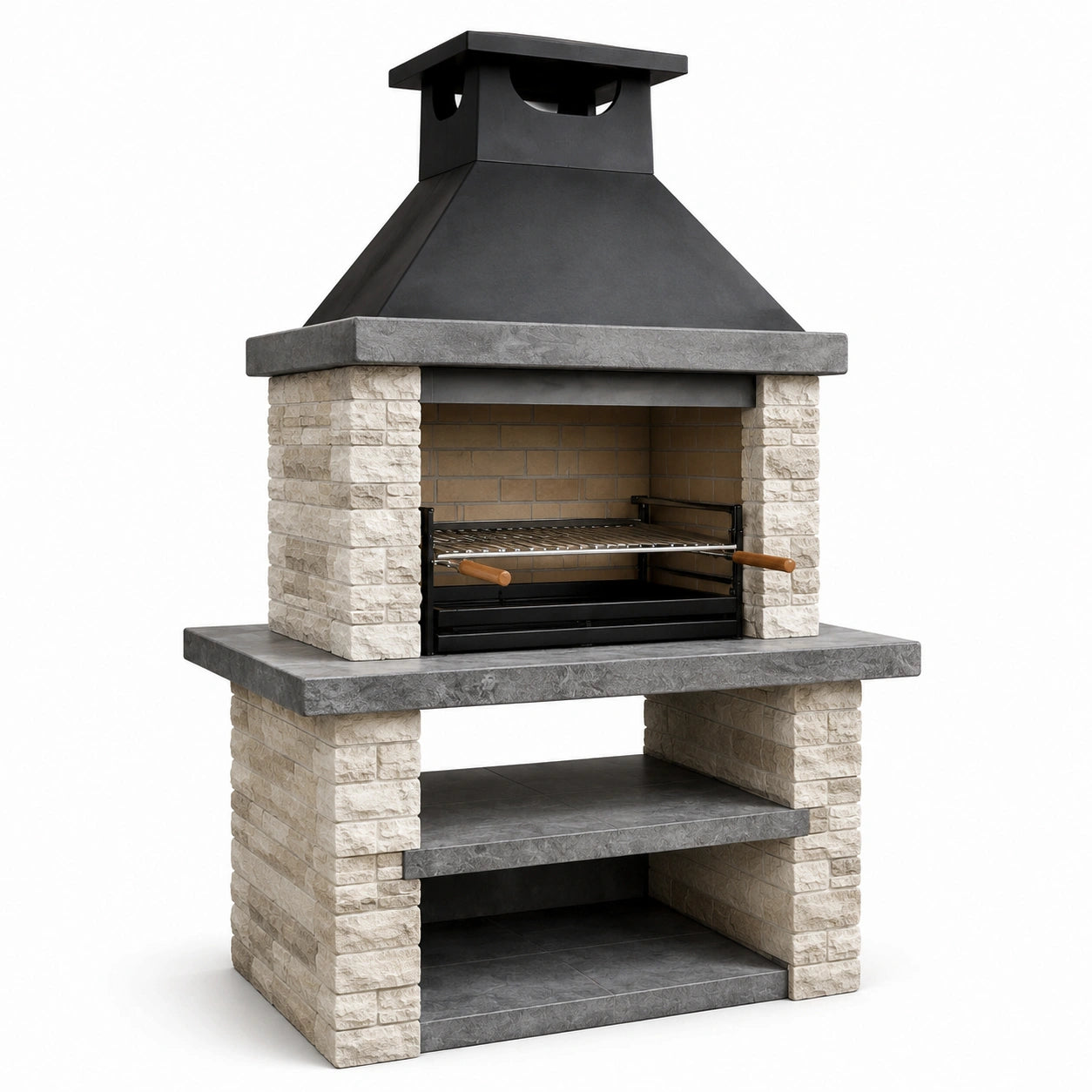 Barbecue extérieur en pierre reconstituée et métal noir 120x210x80 cm