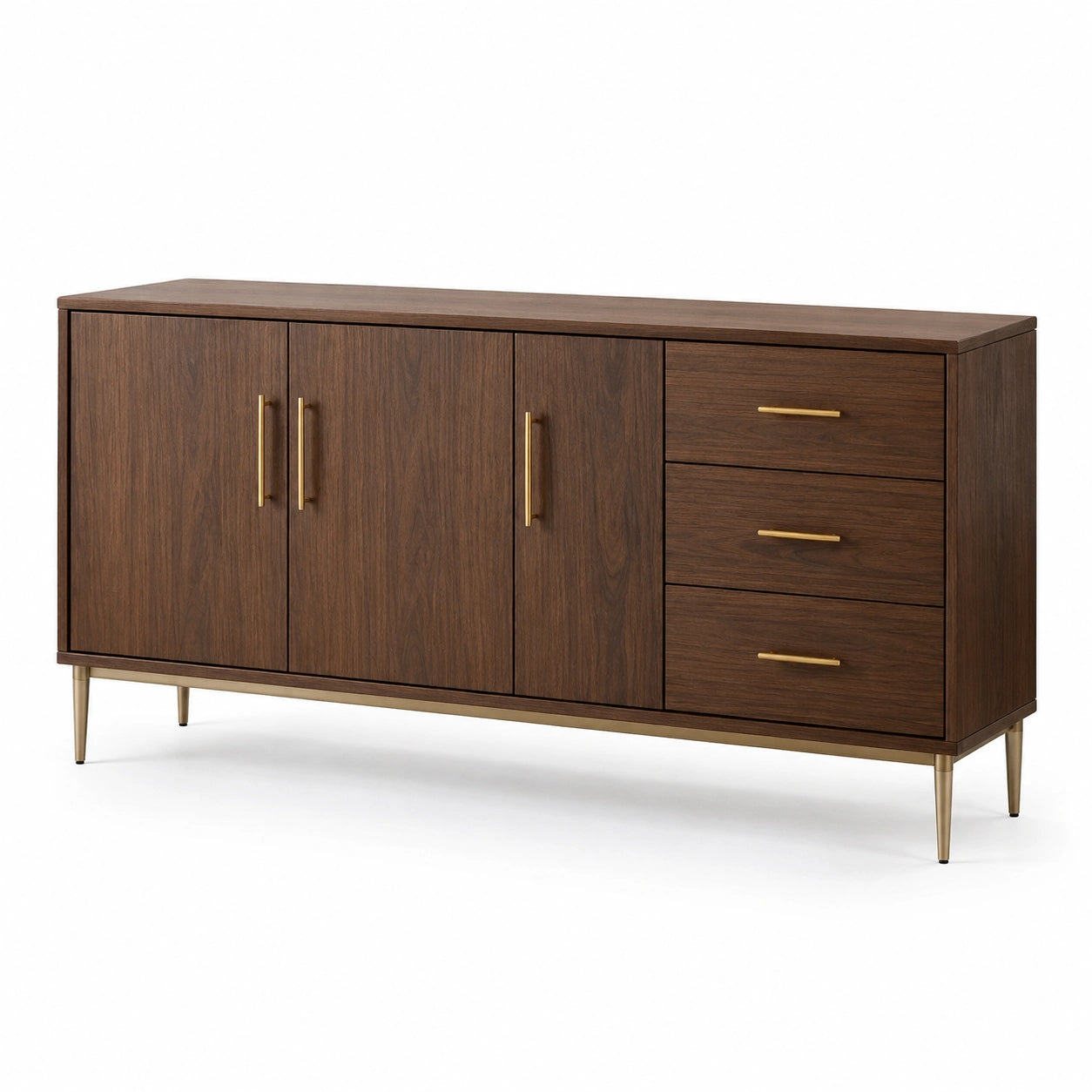 Buffet en bois de noyer avec portes et tiroirs, 180x45x80 cm
