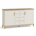 Buffet en bois et métal avec deux portes et quatre tiroirs blanc et chêne