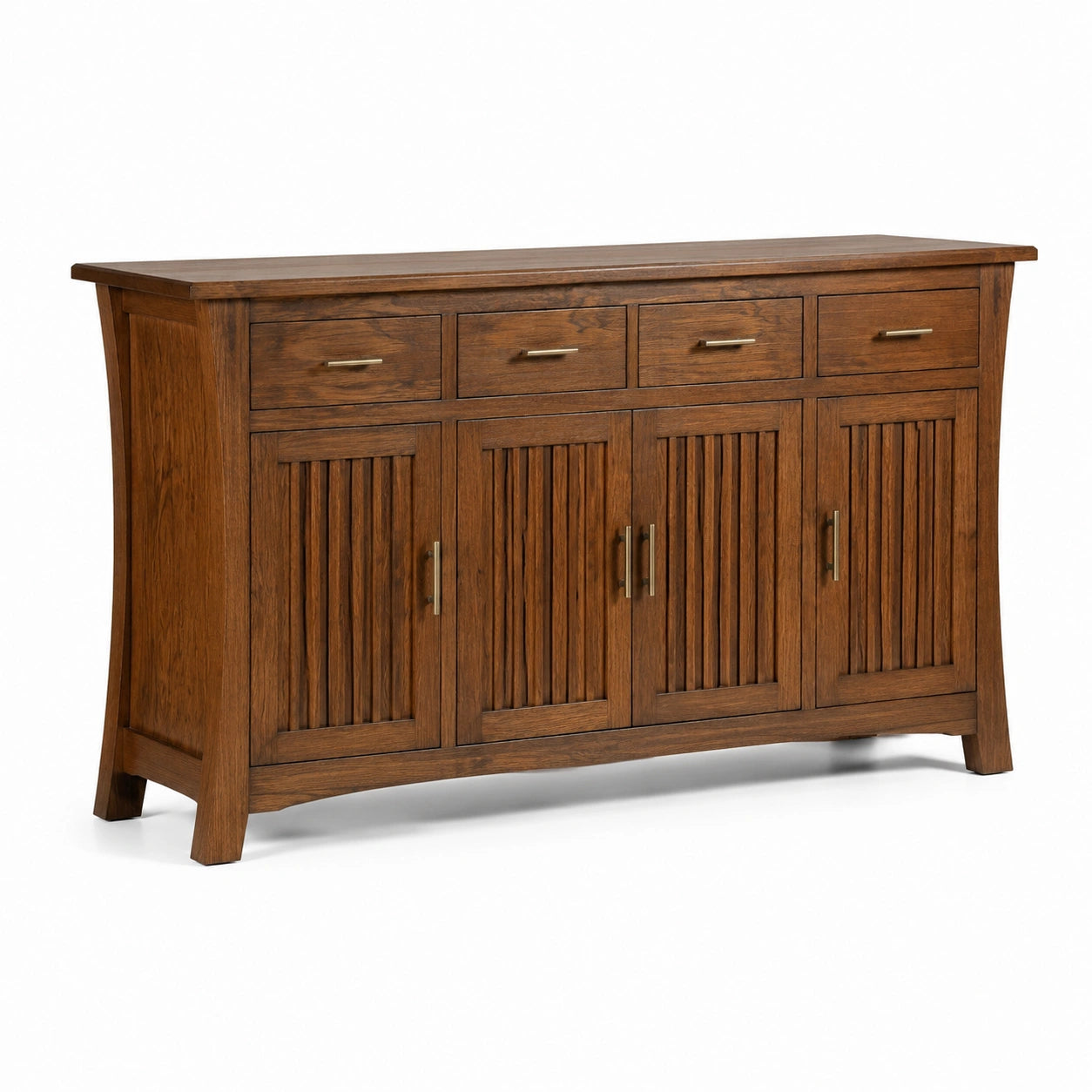 Buffet en bois de chêne avec 4 portes et 4 tiroirs, marron