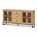 Buffet en bois de chêne et métal avec portes en verre strié 160 cm