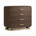 Commode en bois avec poignées en métal, 4 tiroirs, noyer et doré