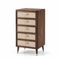 Commode en bois avec tiroirs en rotin marron et poignées dorées