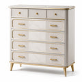 Commode en Bois MDF avec Poignées en Métal Doré 5 Tiroirs Blanc et Or