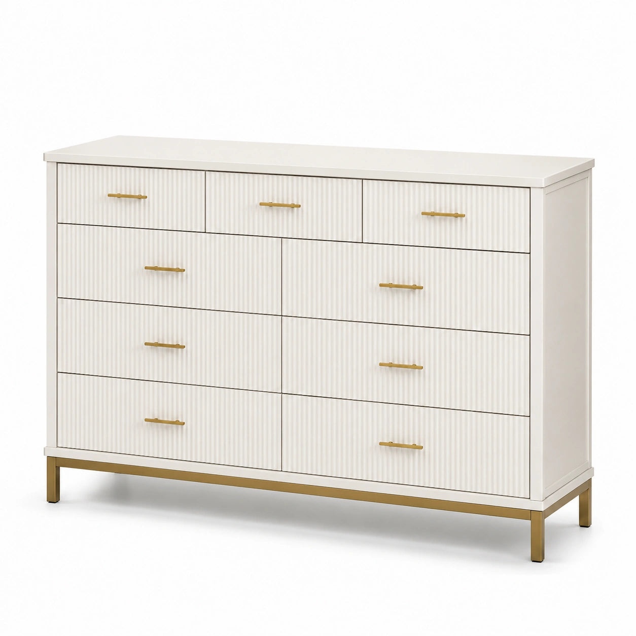 Commode en bois avec 10 tiroirs blanc et doré