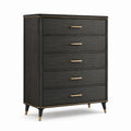 Commode en bois chêne noir avec poignées en acier inoxydable doré 5 tiroirs