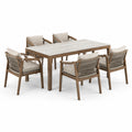 Ensemble de repas extérieur en bois d'acacia avec table et 6 chaises en corde polyester